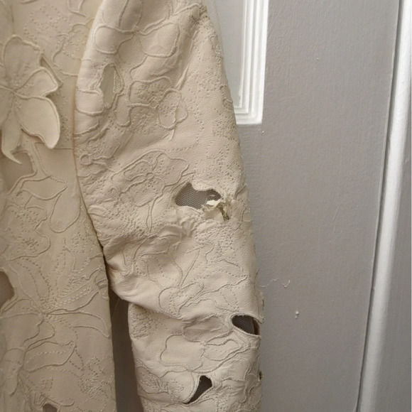 BCBGMaxazriah Jillea embroidered cut out faux leather dress cream size 2 - Picture 9 of 9